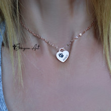 Personalized Paw Print & Name Necklace in Heart Shape  - Choose Your Metal