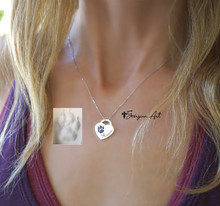 Personalized Heart Necklace with Paw Print & Name- Choose Your Metal