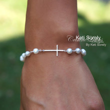 Natural Pearl Bracelet with Sideways Cross