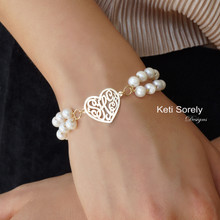 Freshwater Pearl Bracelet with Monogrammed Heart Initials