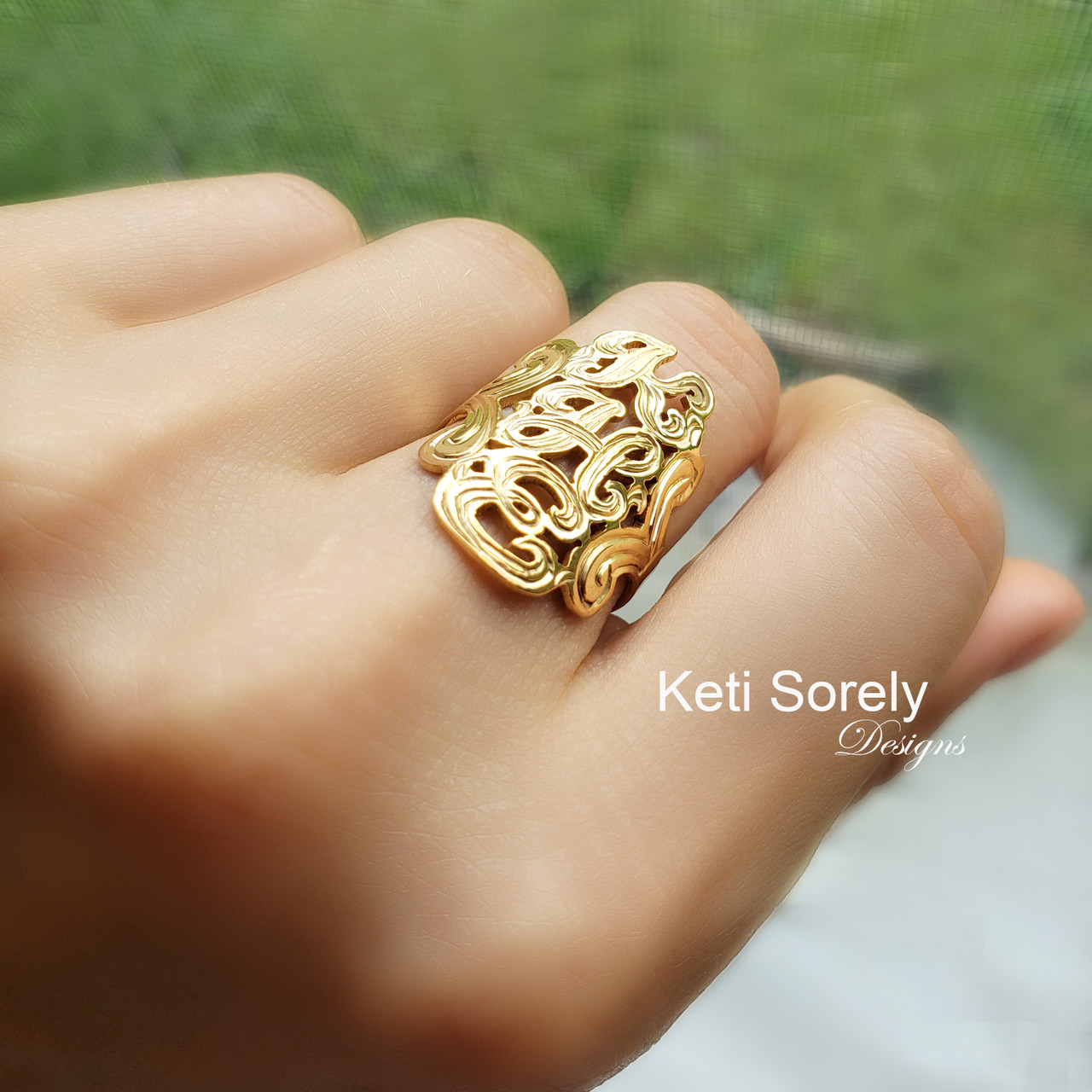Personalized Vertical Initials Ring in Sterling Silver, 14K gold