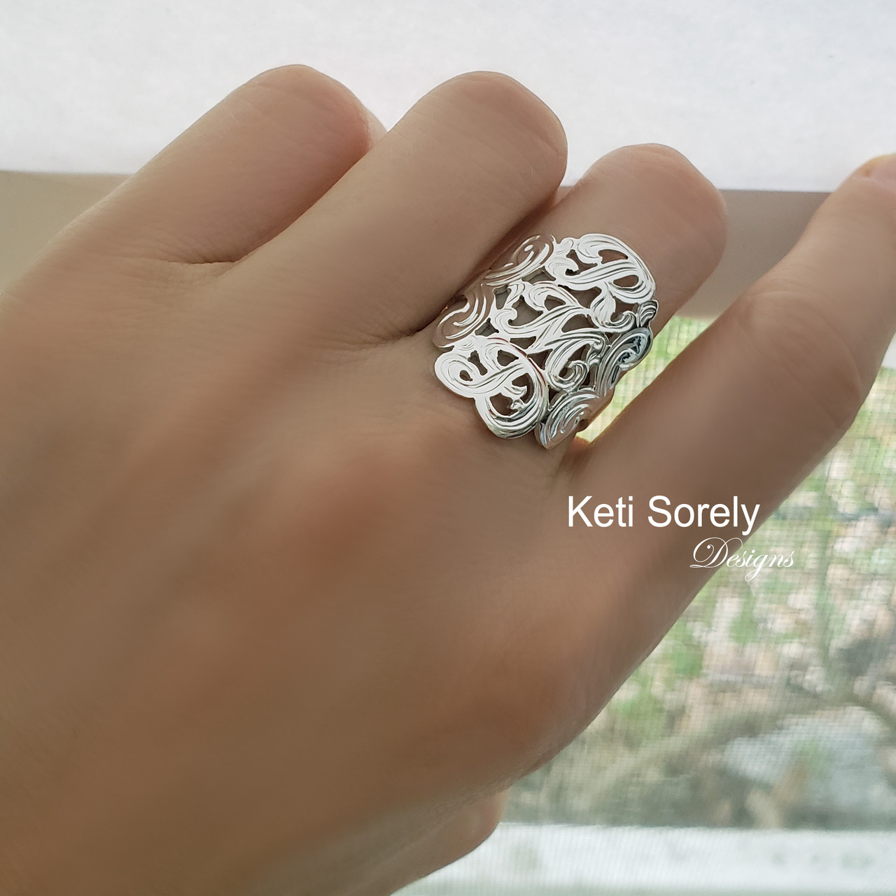 Monogram Initials Ring With CZ Stones - Customize It 2024 With Your Initials - 10K / 14K / 18K Solid Gold, Silver - Two Tone Ring