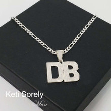 Personalized Initials Necklace With Diamond Beading & Figaro Chain