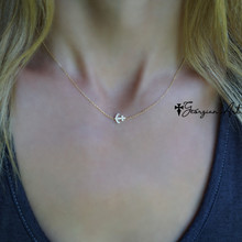 Sideways Anchor Necklace with Cubic Zirconia Stones  - Solid Gold