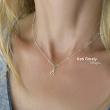 Single Initial Necklace With Satellite Chain In Sterling Silver 