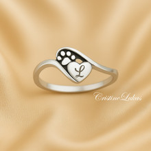 Dog's Paw Print Ring With Heart, Choose Metal