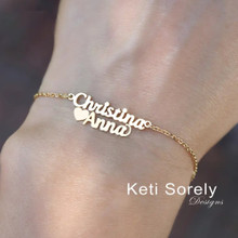 Double Names Bracelet or Anklet  With Heart -  Choose Your Metal