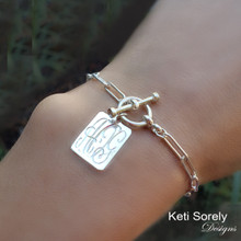 Paperclip  Chain Bracelet with Rectangle Monogrammed Initials Charm