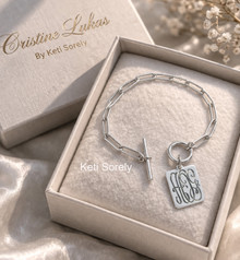 Paperclip  Chain Bracelet with Rectangle Monogrammed Initials Charm