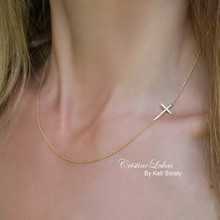 Sideways Cross Necklace with Cubic Zirconia Stones - Choose Your Metal