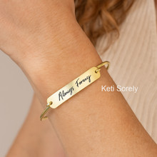 Engraved Handwriting Signature Bar Bangle Bracelet - Choose Your Metal