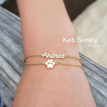 Layered Name Bracelet or Anklet with Paw Print- Choose Your Metal