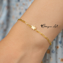 14K Solid Yellow Gold Crown Paperclip Chain Bracelet - "Mommy Loves You" Message Heart Charm
