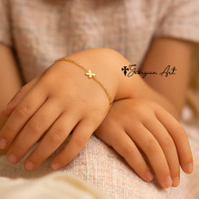 14K Solid Yellow Gold Mini Butterfly Bracelet For Girl with Paperclip Chain  - "Mommy Loves You" Heart Message Charm.