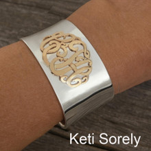 Large 3D Cuff Bangle Bracelet With Polished Monogram Initials