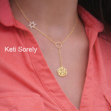 Personalized Monogram Necklace with Star Of David, Lariat Style.