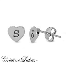Engraved Heart Stud Initials Earrings Crafted in Solid Yellow, Rose or White Gold