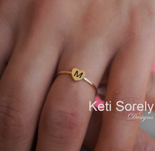 Engraved Small Heart Initial Ring - Solid Gold