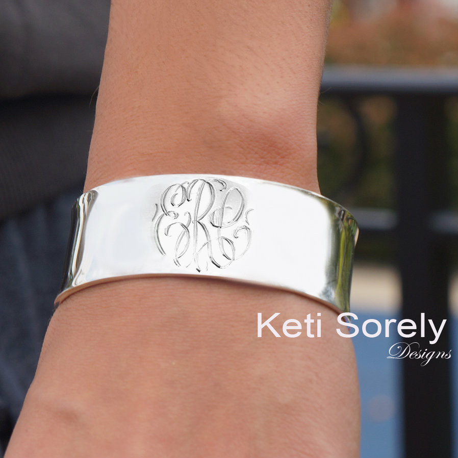 Personalized Designer Cuff Bangle with Engraved Initials -Sterling Silver -  Keti Sorely Designs