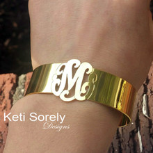 Personalized Cuff Bangle with Monogrammed Initials - Choose Your Metal