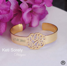 Cuff Bangle with Handcrafted Monogrammed Initials - Alloy w/Gold Overlay