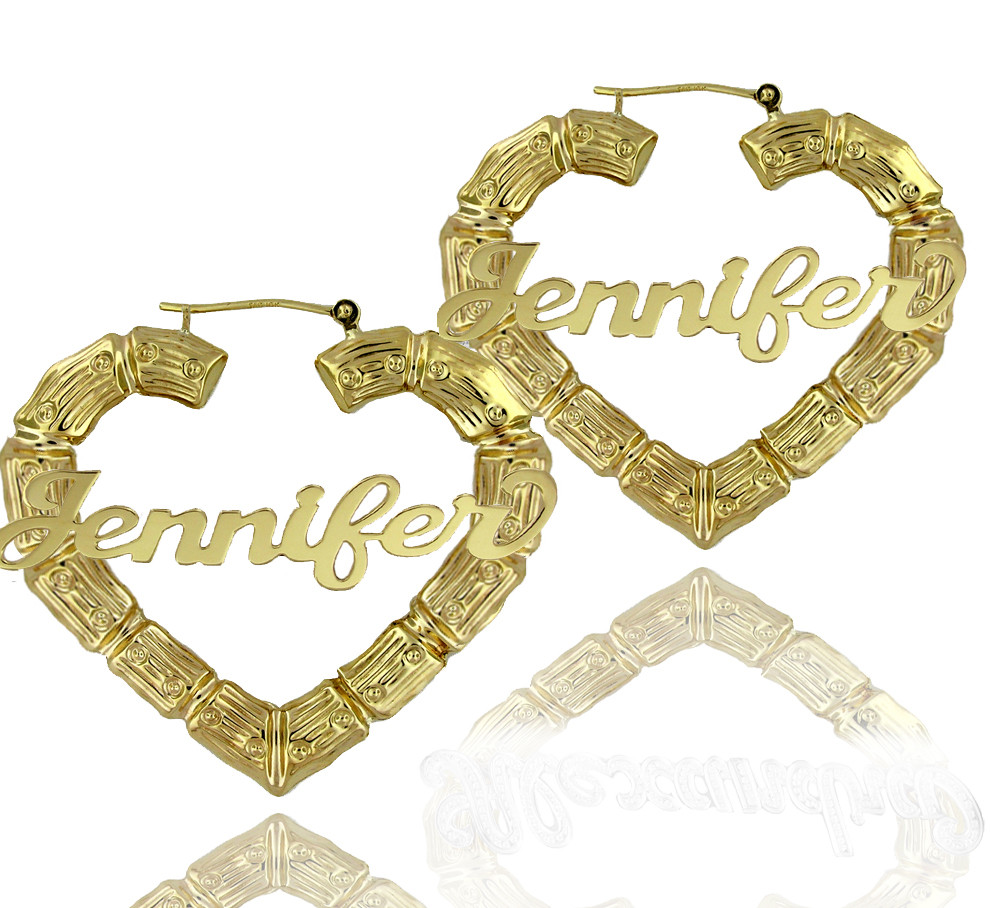 Large door knocker bamboo earrings with heart shape - your name ... Large door knocker bamboo earrings with heart shape - your name ...