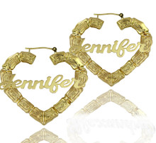 Bamboo Heart Earrings with Yellow Gold Overlay - Name Earrings