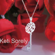 Key Necklace with Script Monogrammed Initials - Choose Your Metal