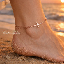 Double Chain Sideways cross Anklet -Choose Metal