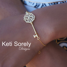 Sideways Key Bracelet  With Monogram Initials -Yellow, Rose or White Gold