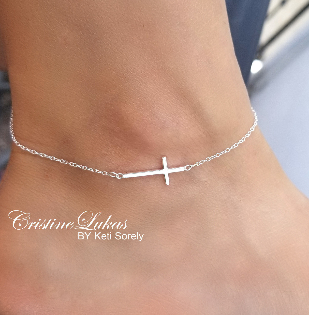 silver cross anklet