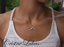 Sideways Infinity Necklace with CZ stones - Choose Metal