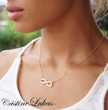 Sideways Infinity Necklace with CZ stones - Choose Metal