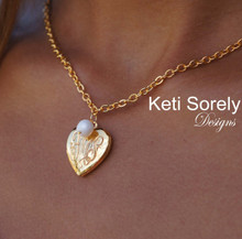 Engraved Locket  Necklace w/ Monogrammed Initials & White Pearl - Choose Your Metal