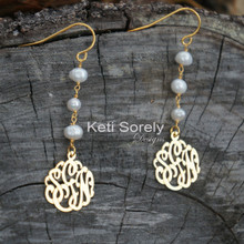 Handmade Pearl Earrings with Monogrammed Initials - Yellow, Rose or White Gold over Sterling Silver