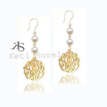 Handmade Pearl Earrings with Monogrammed Initials - Gold
