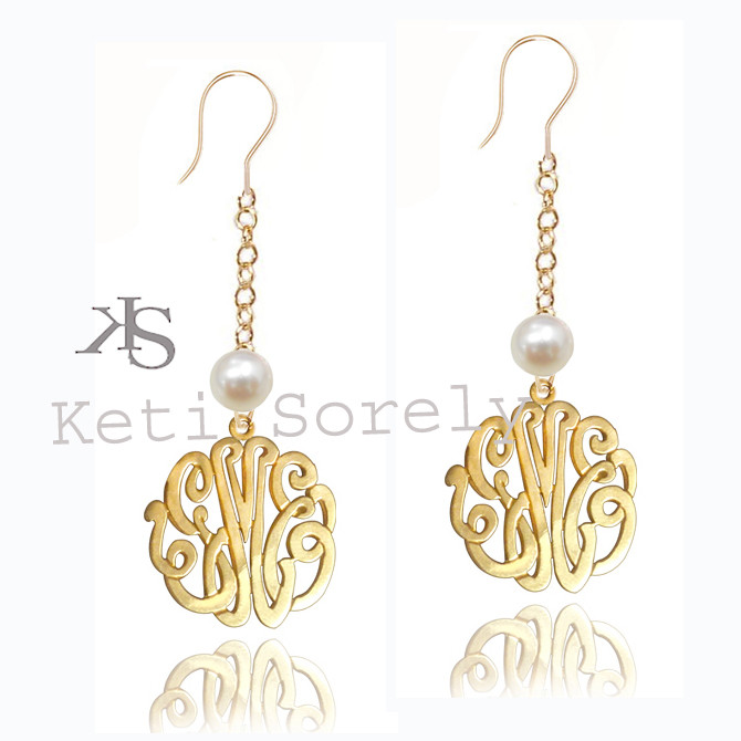 monogram pearl earrings