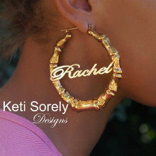 Celebrity Style Bamboo Earrings with Script Font - Name Earrings