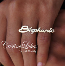 Celebrity Style Handcrafted Knuckle Script Name Ring - Yellow Gold
