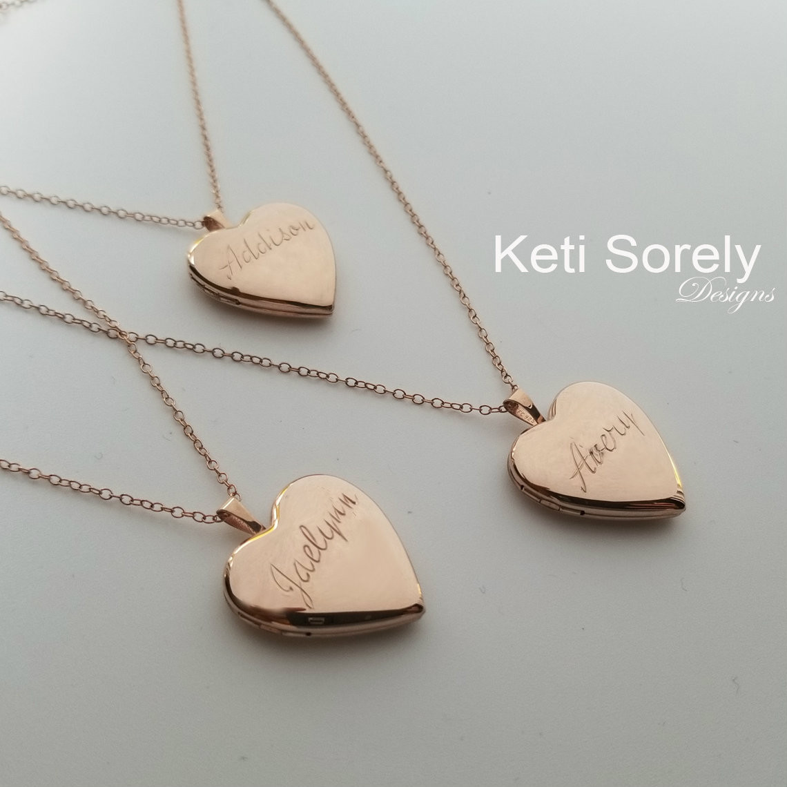 Hand engraved name locket with heart shape in Sterling Silver ...