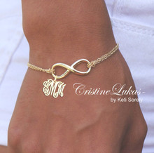 Infinity Bracelet or Anklet with Monogrammed Initials Charm - Interlocking Initials