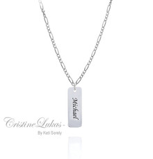 Man's Engraved ID Pendant with Figaro Chain - Sterling Silver