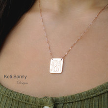 Mini rectangle charm Necklace with Engraved Monogram Initials - choose Your Metal