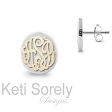 Solid Gold Two Tone Monogrammed Post Earrings 