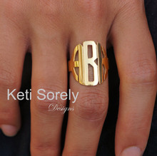 Modern Letters Initials Ring- Block letter Monogram Ring - Yellow, Rose or White Gold 