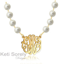 Freshwater Pearl Necklace with Monogrammed Initials - 18K Gold Vermail