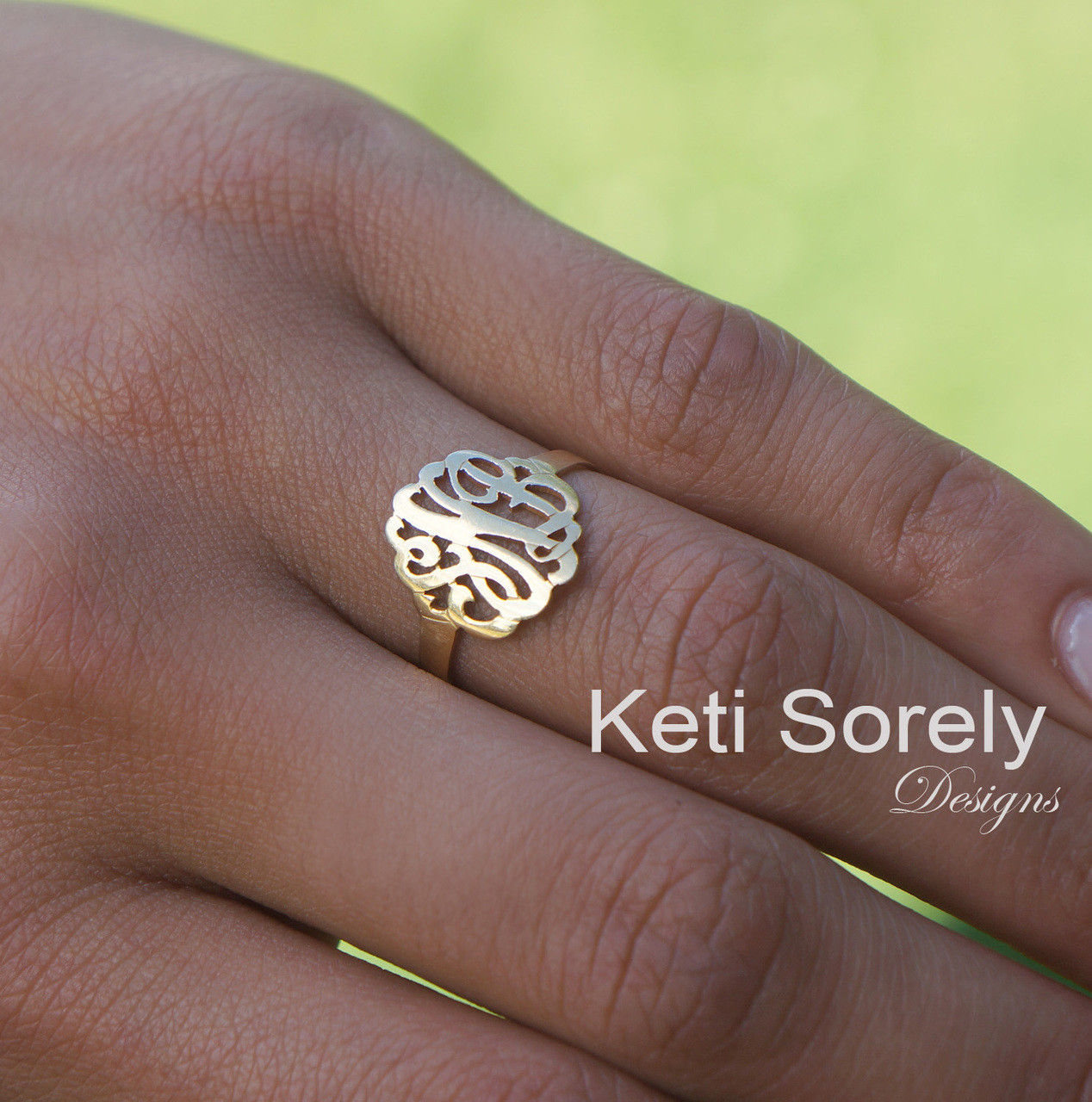 Personalized small monogrammed ring. Order in precious metals: Sterling  Silver, 14K gold filled, 10K gold, 14K gold or 18K gold.