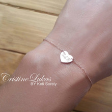 Engraved Dainty Heart Bracelet or Anklet with Script Initials - Choose Your Metal