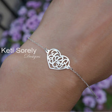 Heart Monogram Bracelet or Anklet  With Couples Initials - Choose Metal
