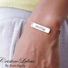 Engraved Name Plate Bracelet With Double Chain- Rose Gold